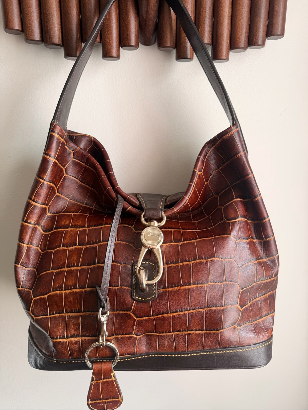 Dooney & Bourke Brown Croc-Embossed Hobo Shoulder Bag